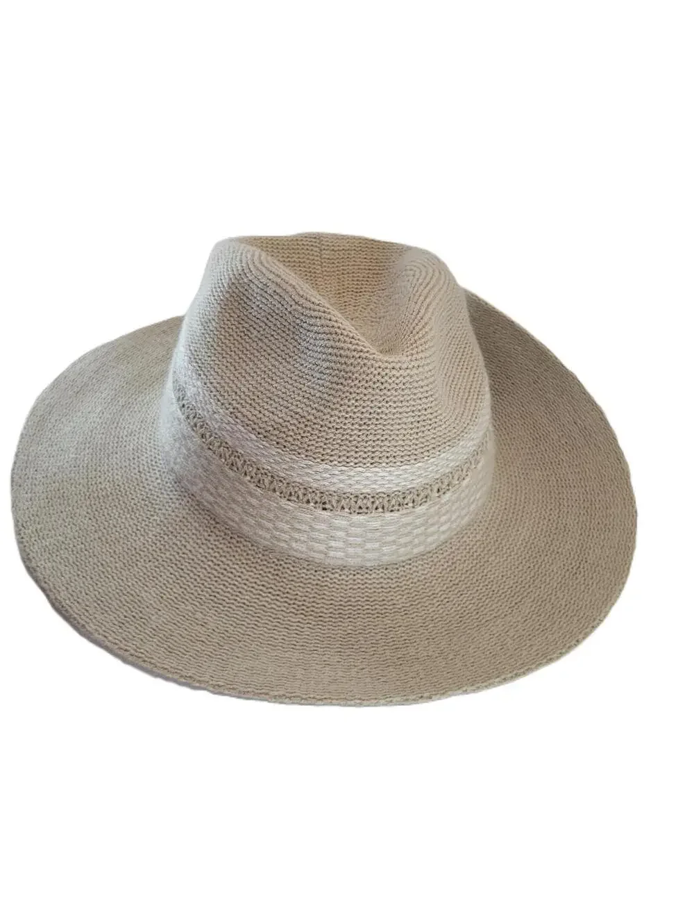 BCBG Generation Beige Soft Woven Fedora Wide Brim Packable
